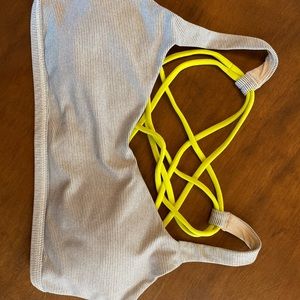 Lululemon Gray Stripe Neon Straps FTBW Bra 6 EUC